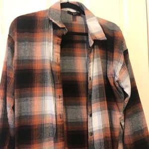 Forever 21 Orange and Brown Plaid Duster Size L
